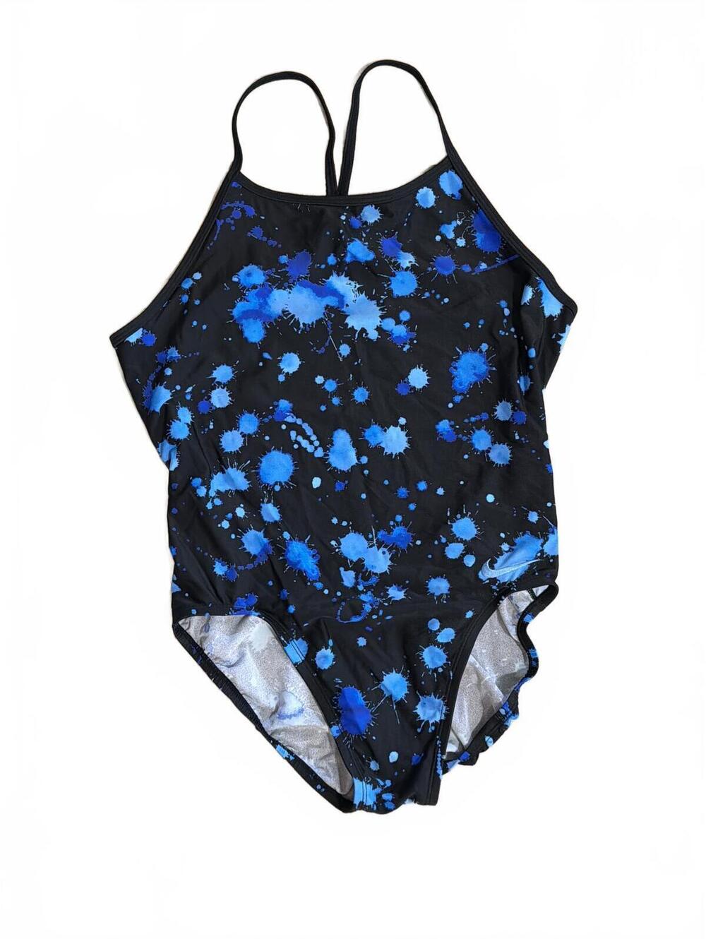 Nike Black and Blue Splash Print One-Piece Women's Swimsuit - Size 10